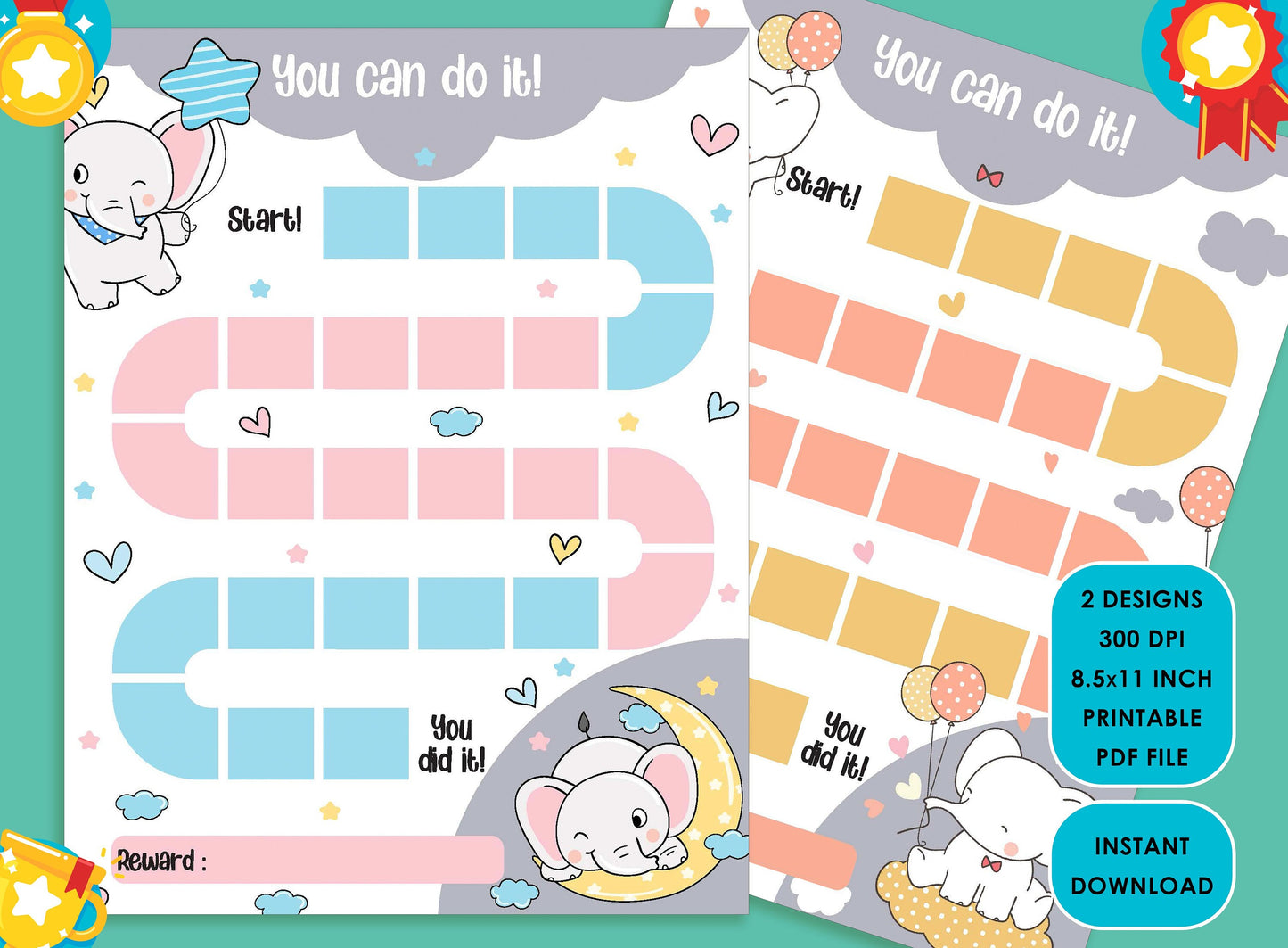 Printable Elephant Reward Chart, Animal Behavior Chart, Girl/Boy Chore Chart, Chore Chart for Kids, Responsibility Chart, Cute Sticker Chart