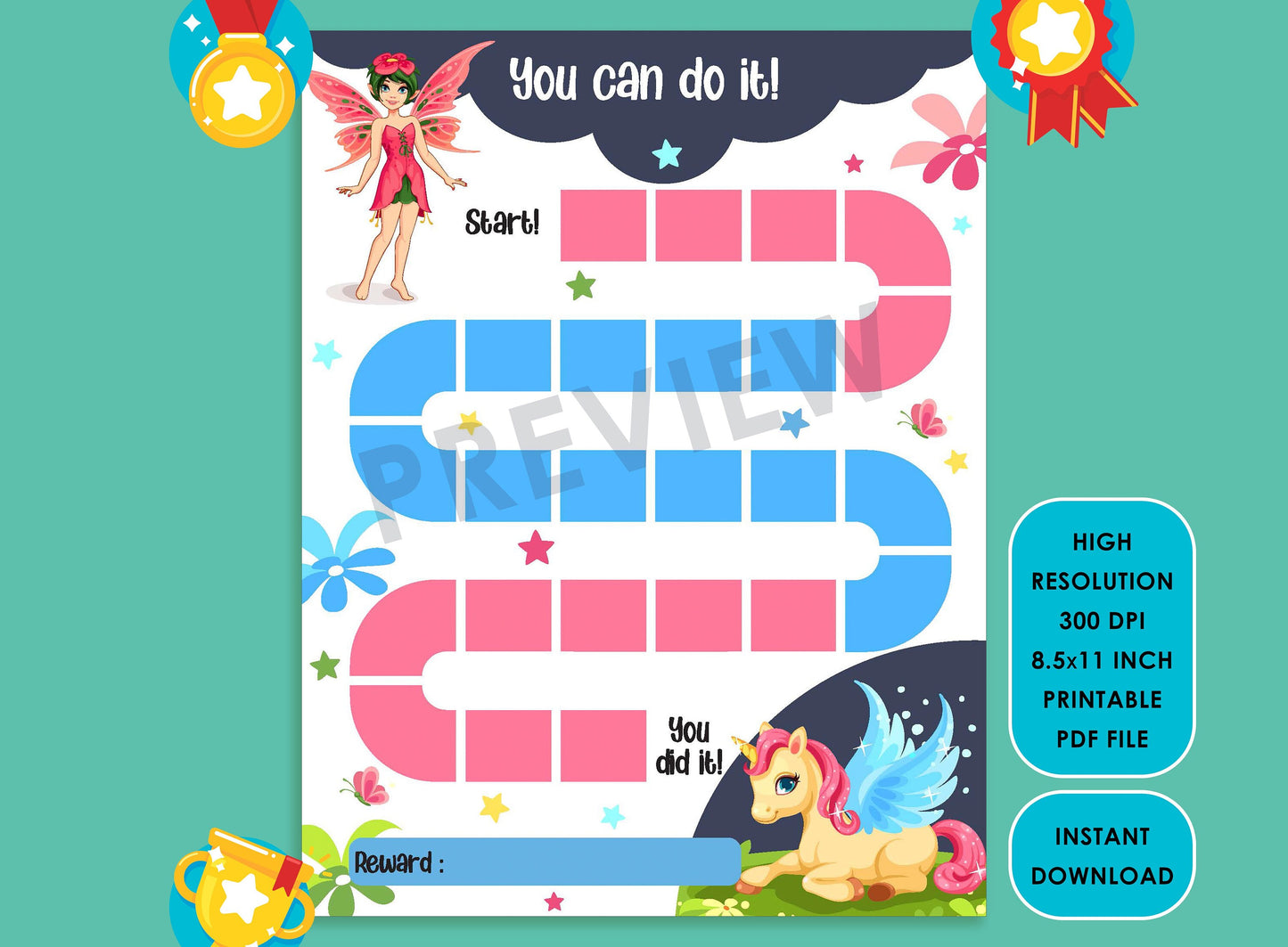 Printable Beautiful Flower Fairy Reward Chart, Behavior Chart, Girl Chore Chart, Chore Chart for Kids, Responsibility Chart, Sticker Chart