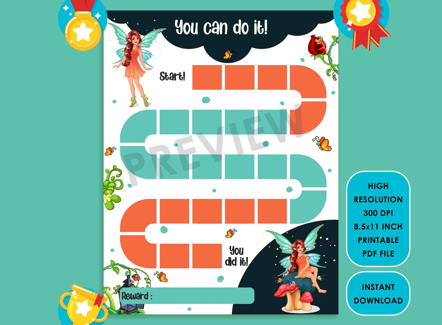 Printable Beautiful Flower Fairy Reward Chart, Behavior Chart, Girl Chore Chart, Chore Chart for Kids, Responsibility Chart, Sticker Chart