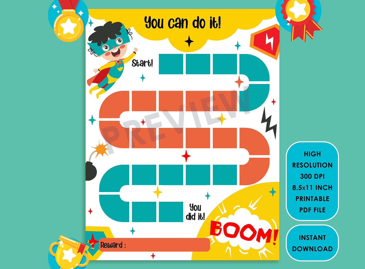 Printable Superhero Reward Chart, Comic Behavior Chart, Boy/Girl Chore Chart, Chore Chart for Kids, Responsibility Chart, Cute Sticker Chart