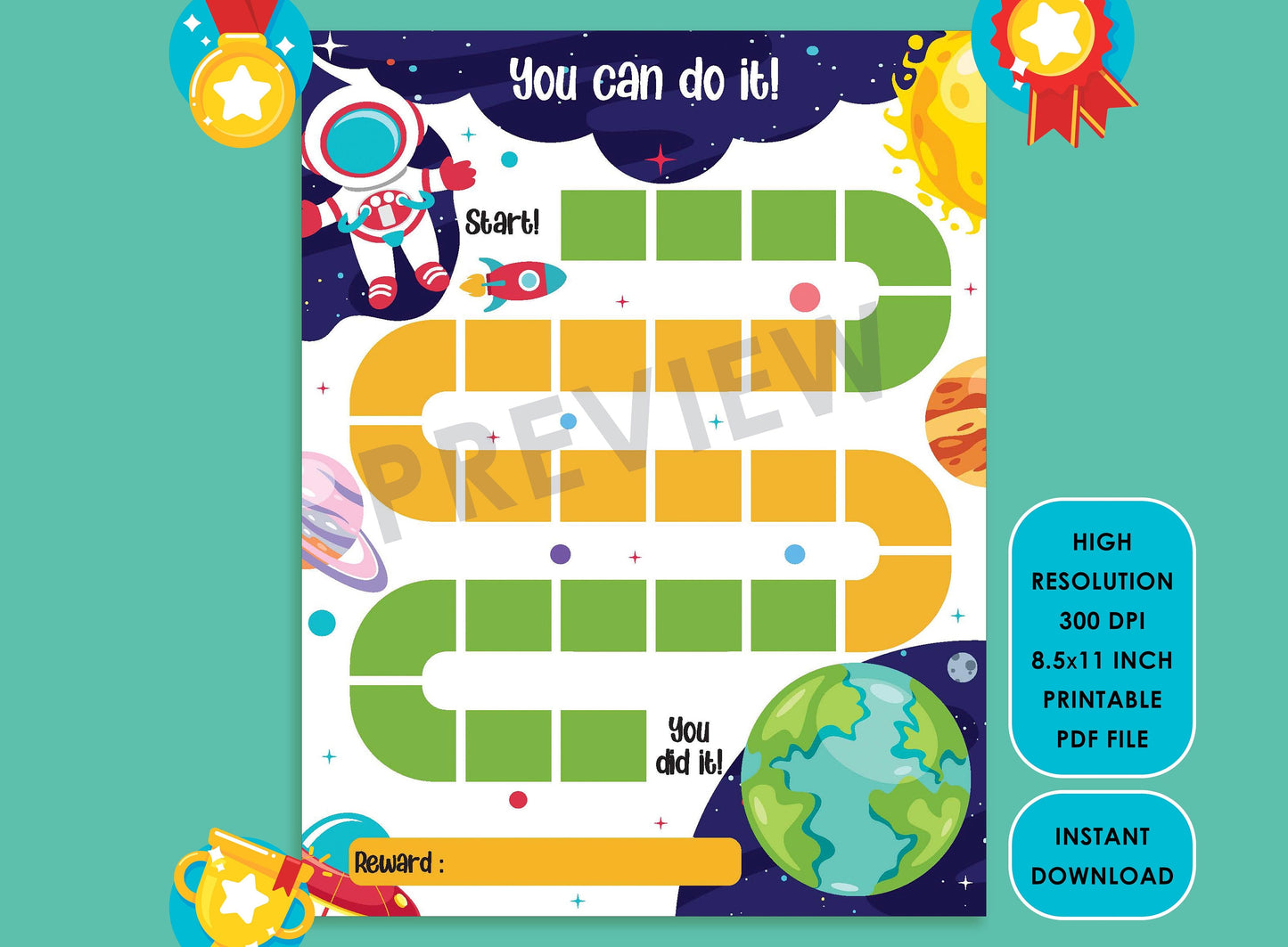 Printable Astronaut Reward Chart, Space Behavior Chart, Boy/Girl Chore Chart, Chore Chart for Kids, Responsibility Chart, Cute Sticker Chart