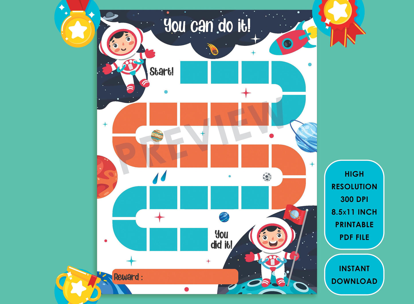 Printable Astronaut Reward Chart, Space Behavior Chart, Boy/Girl Chore Chart, Chore Chart for Kids, Responsibility Chart, Cute Sticker Chart