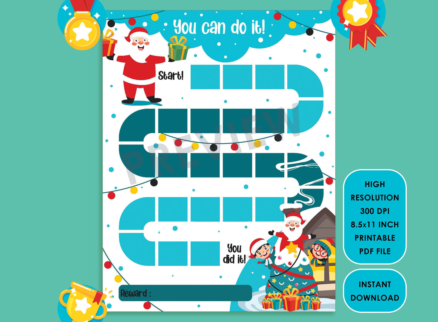 Printable Santa Claus Reward Chart, Merry Christmas Behavior Chart, Boy/Girl Chore Chart, Chore Chart for Kids, Winter Responsibility Chart