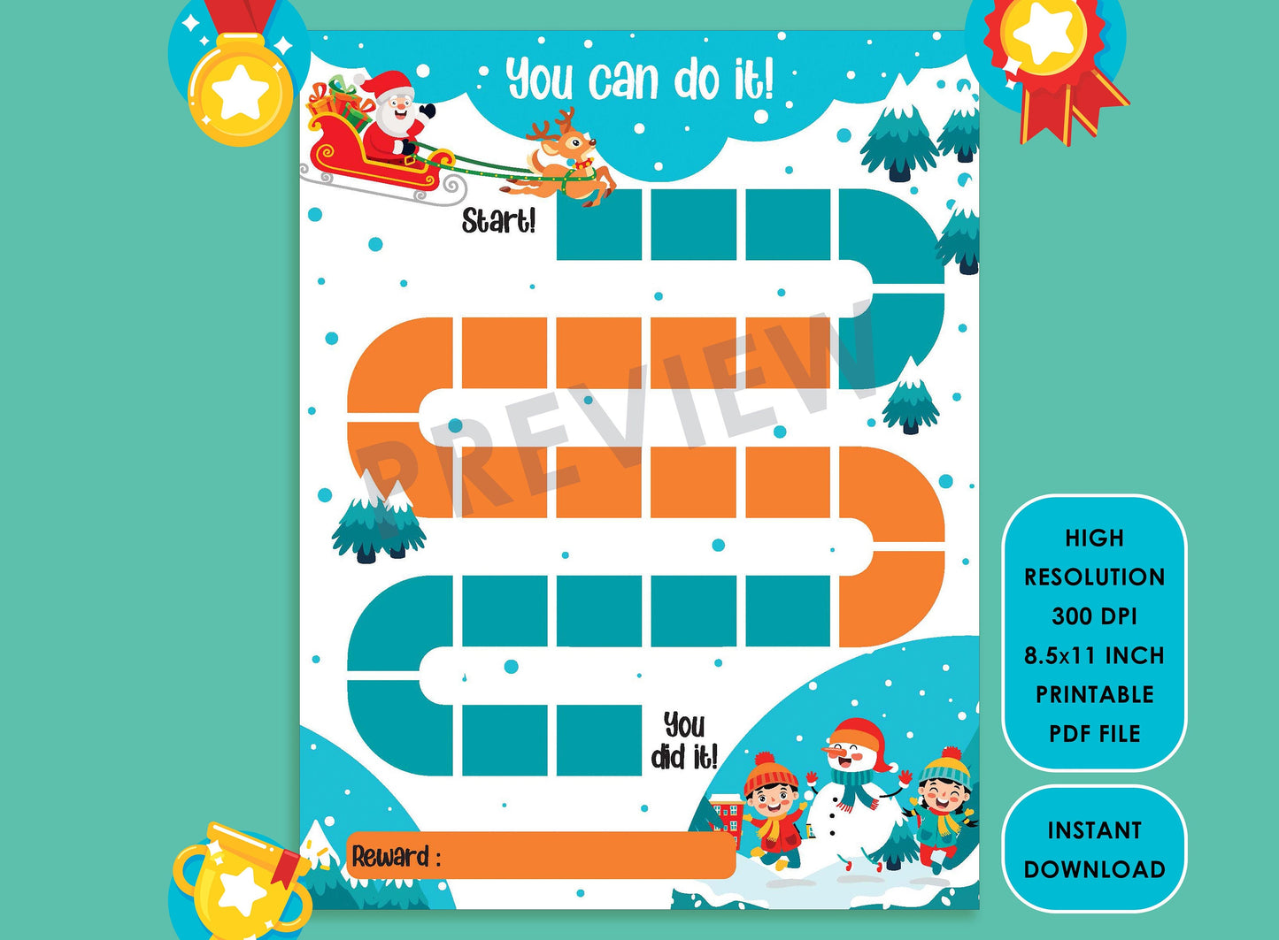 Printable Santa Claus Reward Chart, Merry Christmas Behavior Chart, Boy/Girl Chore Chart, Chore Chart for Kids, Winter Responsibility Chart