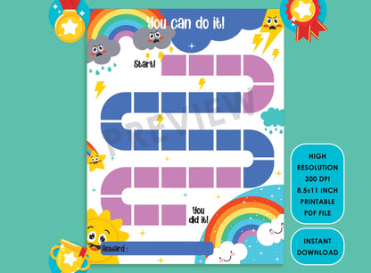 Printable Rainbow Reward Chart, Colorful Behavior Chart, Boy/Girl Chore Chart, Chore Chart for Kids, Responsibility Chart Cute Sticker Chart