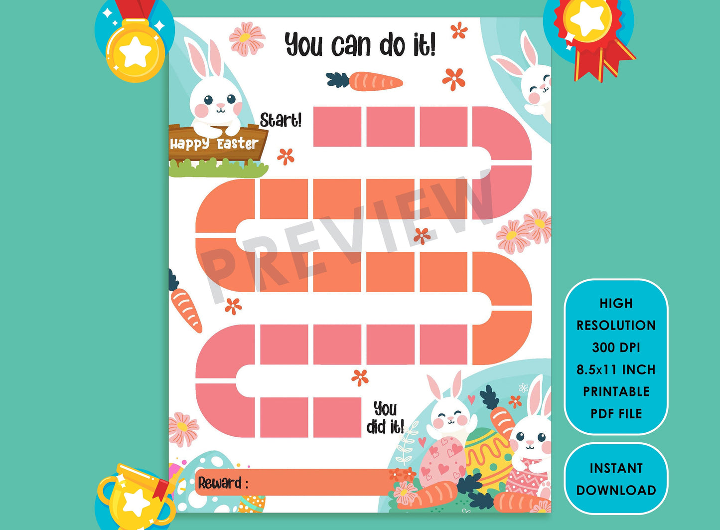 Printable Easter Bunny Reward Chart, Easter Egg Hunt Chores Chart, Behavior Charts Kor Kids, Holiday Incentive Chart Teaching Resources