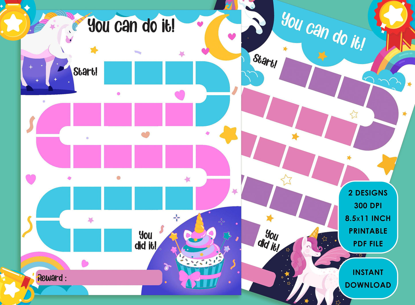 Printable Unicorn & Cupcake Reward Chart, Get your kids organized and motivated with their housework with this chore chart printable.