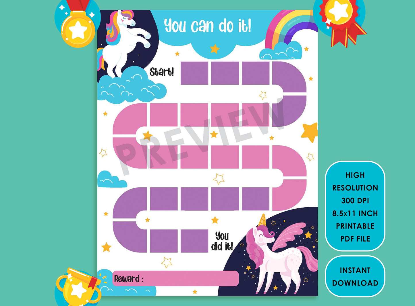 Printable Unicorn & Cupcake Reward Chart, Get your kids organized and motivated with their housework with this chore chart printable.