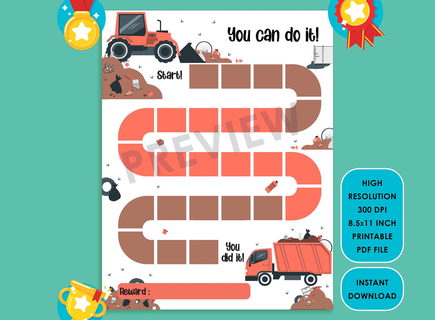Printable Garbage Truck Reward Chart, Working garbage truck, Get your kids organized with their housework with this chore chart.