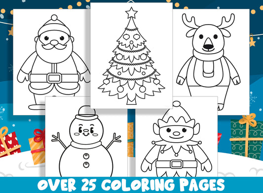 Simple Christmas Coloring Book, 25 Printable Christmas Coloring Pages for Preschool Kindergarten Elementary School Children to Print & Color