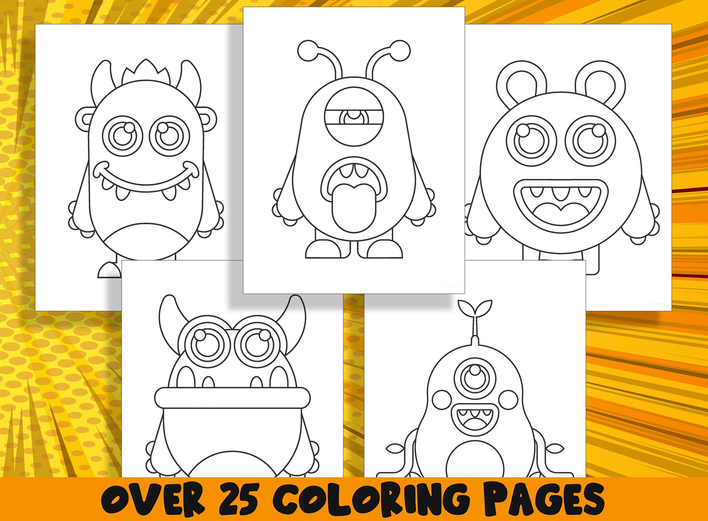 Simple Monster Coloring Book, 25 Printable Monster Coloring Pages for Preschool, Kindergarten, Elementary School Children to Print & Color