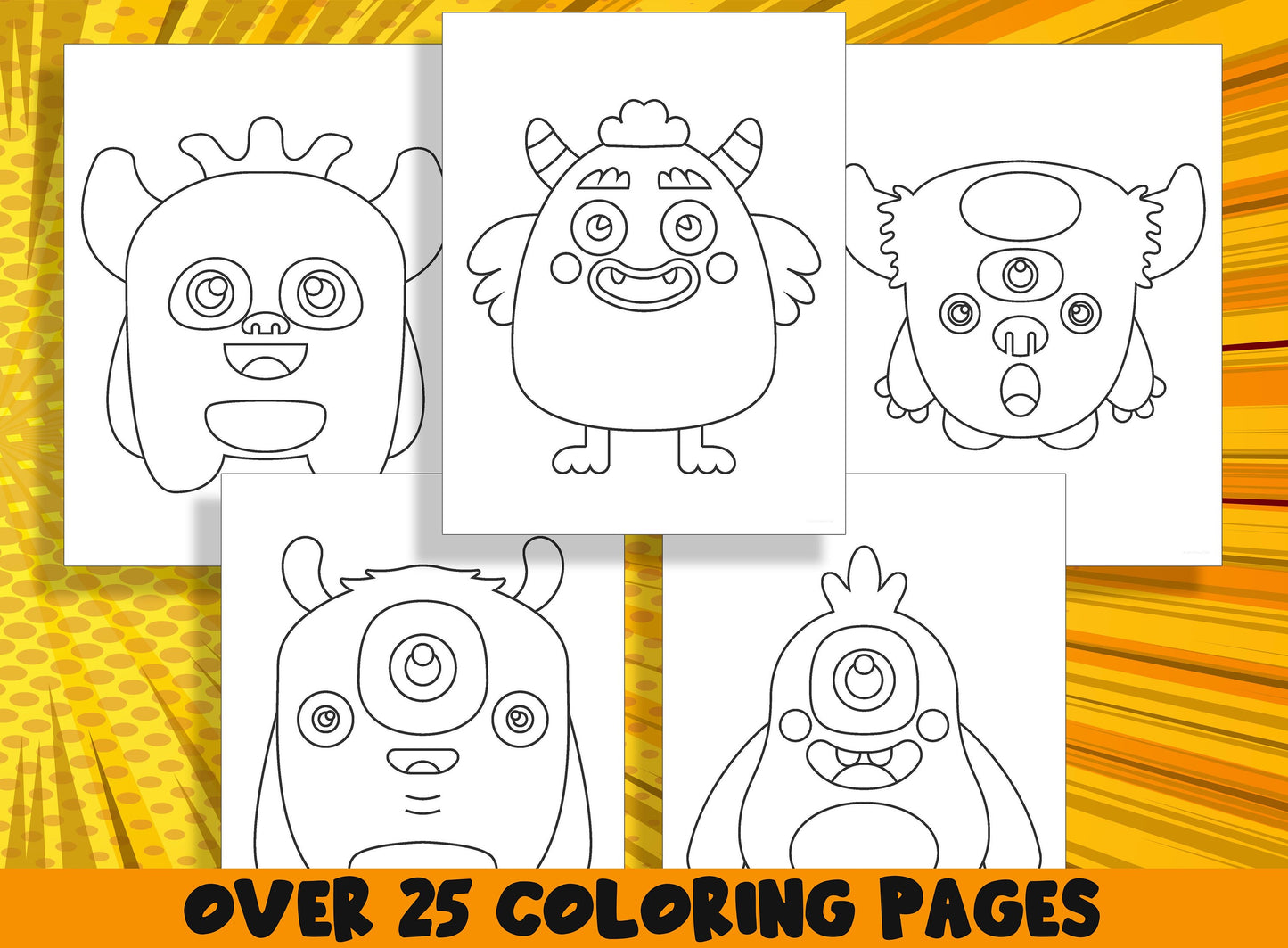 Simple Monster Coloring Book, 25 Printable Monster Coloring Pages for Preschool, Kindergarten, Elementary School Children to Print & Color