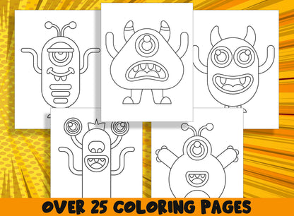 Simple Monster Coloring Book, 25 Printable Monster Coloring Pages for Preschool, Kindergarten, Elementary School Children to Print & Color