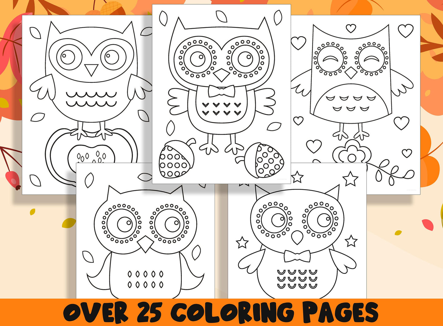 Owl Coloring Book, 25 Printable Owl Coloring Pages for Preschool, Kindergarten, Elementary School Children to Print and Color