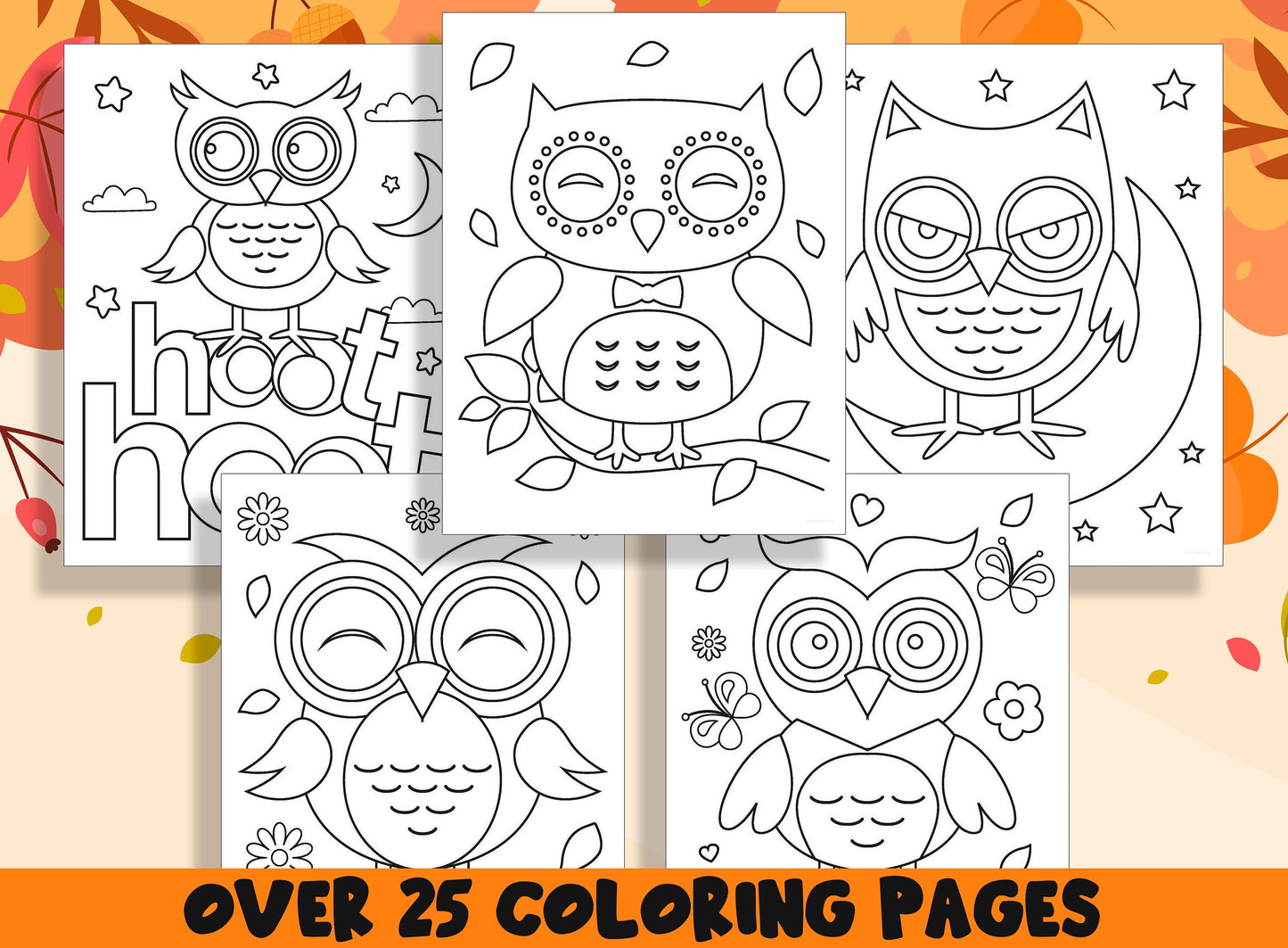 Owl Coloring Book, 25 Printable Owl Coloring Pages for Preschool, Kindergarten, Elementary School Children to Print and Color