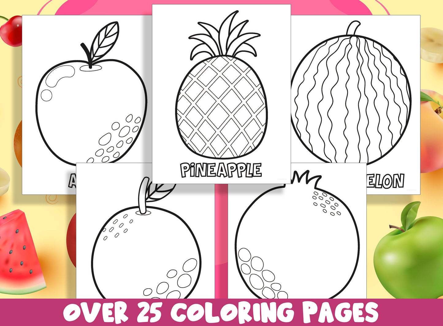 Fruit Coloring Pages, 25 Printable Fruit Coloring Pages for Preschool, PreK and Kindergarten Children