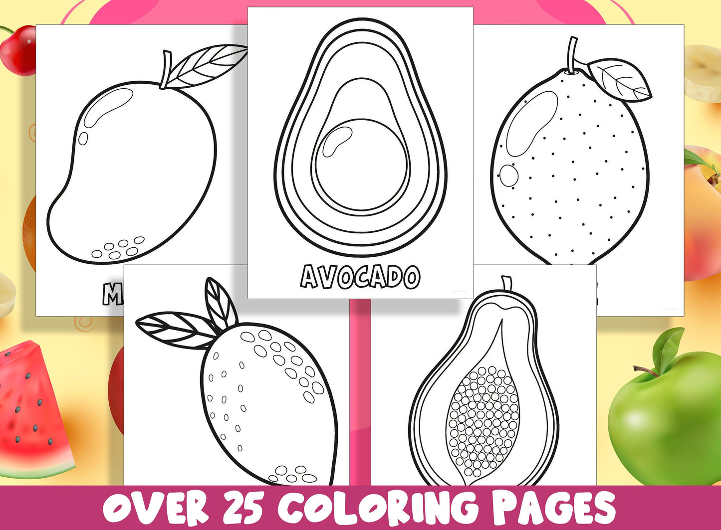 Fruit Coloring Pages, 25 Printable Fruit Coloring Pages for Preschool, PreK and Kindergarten Children