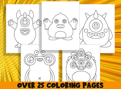 Simple Monster Coloring Book, 25 Printable Monster Coloring Pages for Preschool, Kindergarten, Elementary School Children to Print & Color