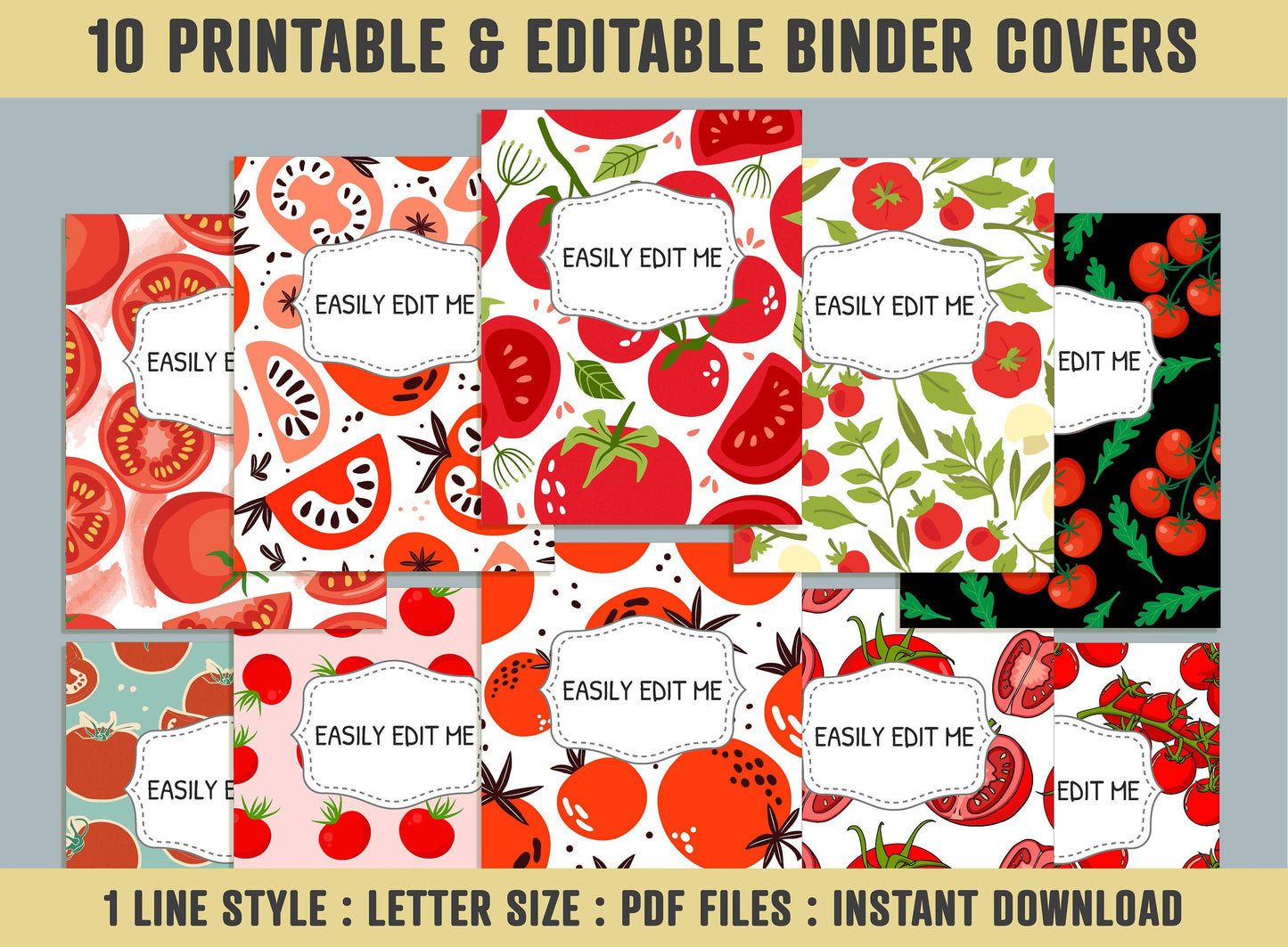 Tomato Binder Covers, 10 Printable & Editable Binder Covers+Spines, Binder Inserts, Planner Covers, Teacher, Student and Home School Binder