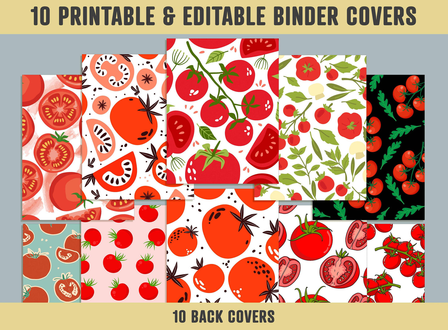 Tomato Binder Covers, 10 Printable & Editable Binder Covers+Spines, Binder Inserts, Planner Covers, Teacher, Student and Home School Binder