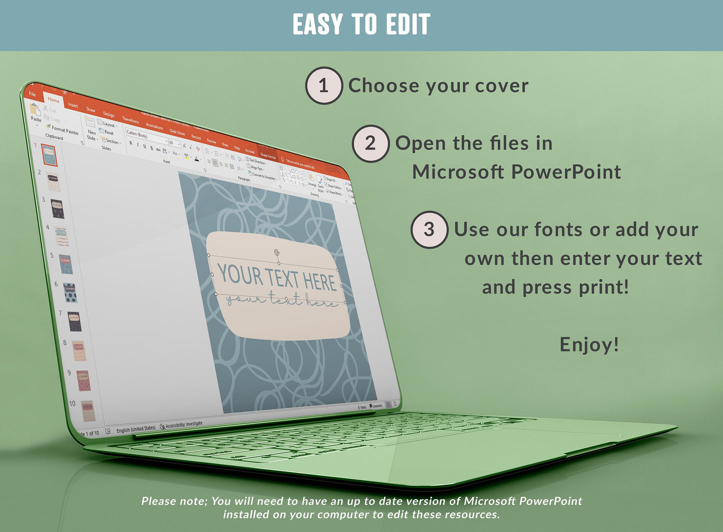 PowerPoint Binder Cover Templates, 10 Printable/Editable Abstract Covers+Spines, Binder/Planner Inserts for Teacher, Student, Home School