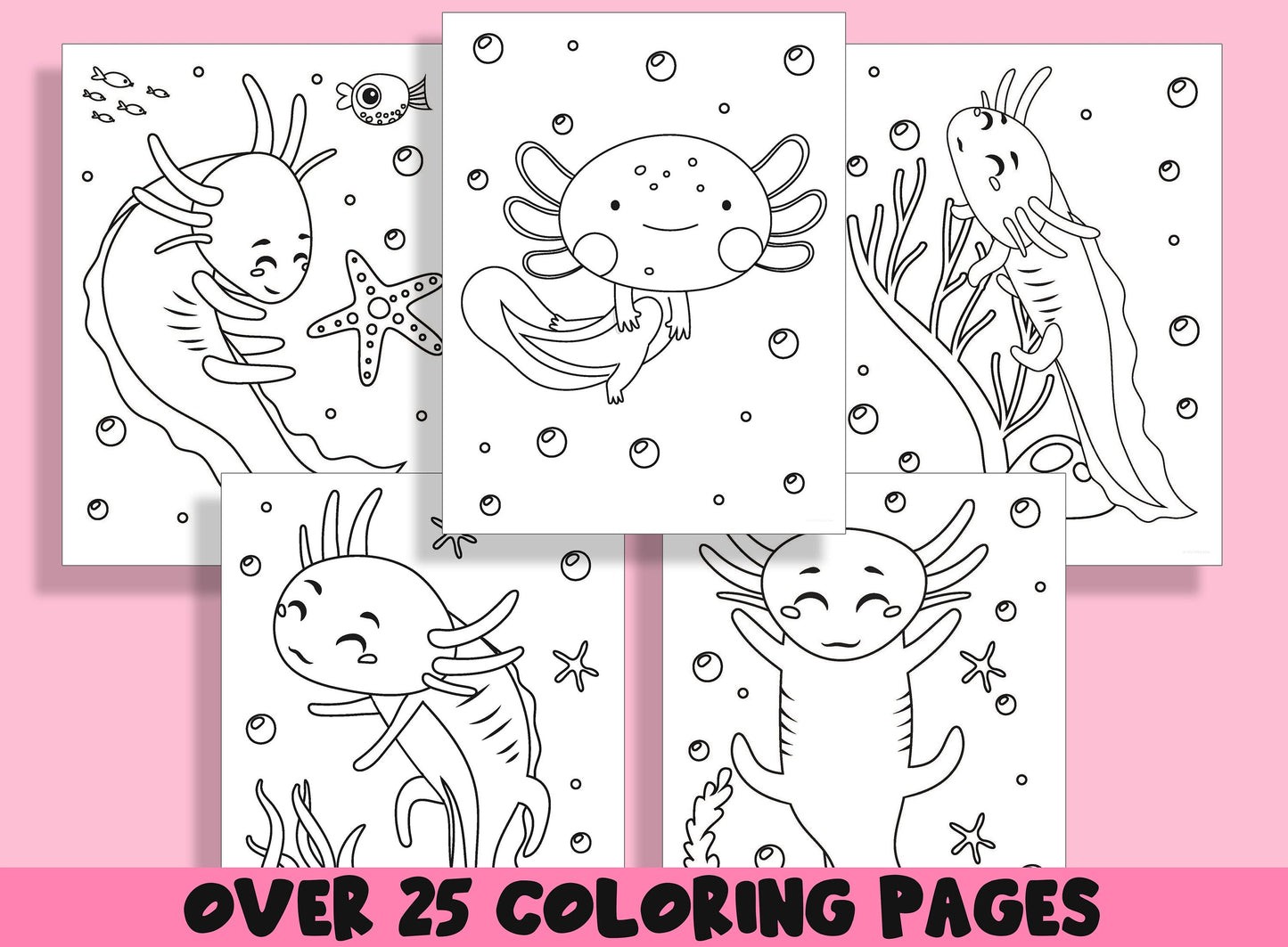 Axolotl Coloring Pages, 25 Printable Marine Ajolote Coloring Pages for Preschool, Kindergarten, Elementary School Children to Print & Color