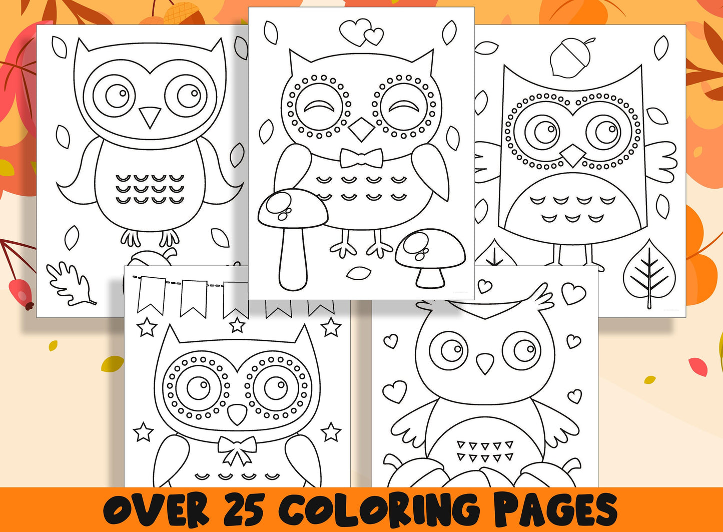 Owl Coloring Book, 25 Printable Owl Coloring Pages for Preschool, Kindergarten, Elementary School Children to Print and Color