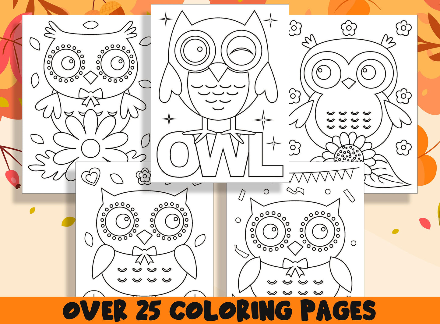 Owl Coloring Book, 25 Printable Owl Coloring Pages for Preschool, Kindergarten, Elementary School Children to Print and Color