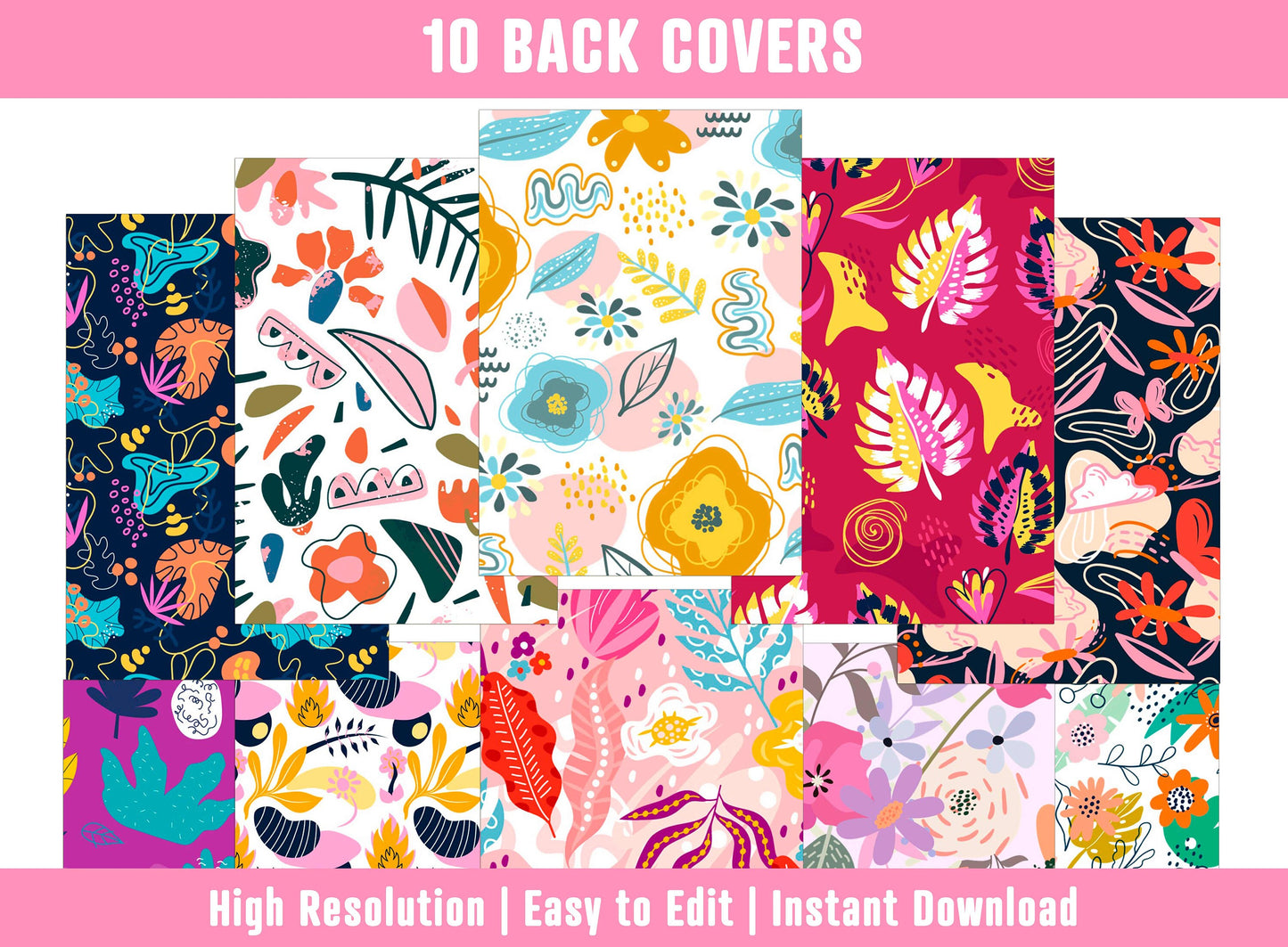 PowerPoint Binder Covers, 10 Printable/Editable Abstract Floral Covers & Spines, Binder/Planner Inserts for Teacher, Student, Home School