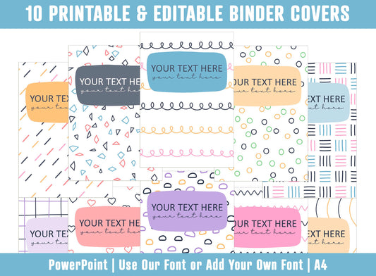PowerPoint Binder Covers, 10 Printable/Editable Simple Minimalist Covers & Spines, Binder/Planner Inserts for Teacher, Student, Home School