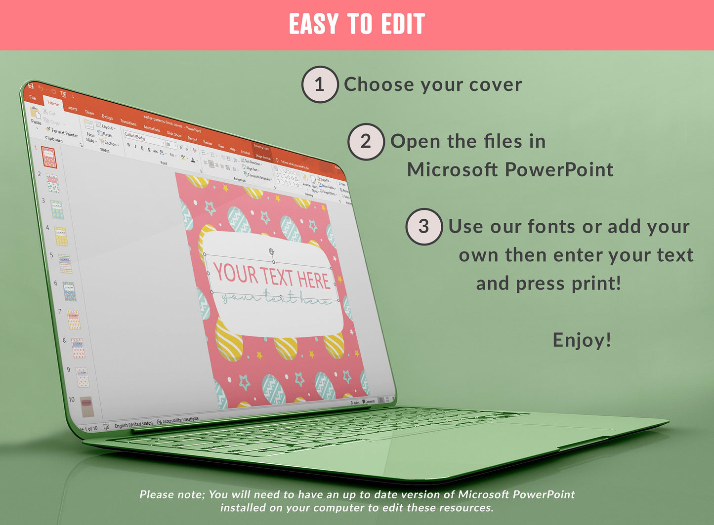 PowerPoint Binder Covers, 10 Printable/Editable Easter Binder Covers & Spines, Binder/Planner Inserts for Teacher, Student, Home School