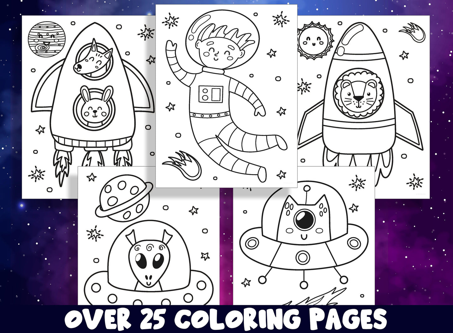 Space Coloring Pages, 25 Cute Kids Astronauts, Space and Astronomy Coloring Pages for Preschool, PreK and Kindergarten Children