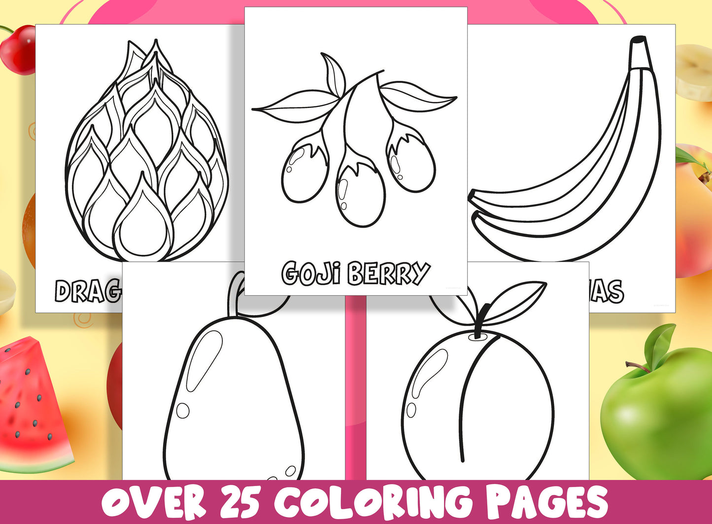 Fruit Coloring Pages, 25 Printable Fruit Coloring Pages for Preschool, PreK and Kindergarten Children