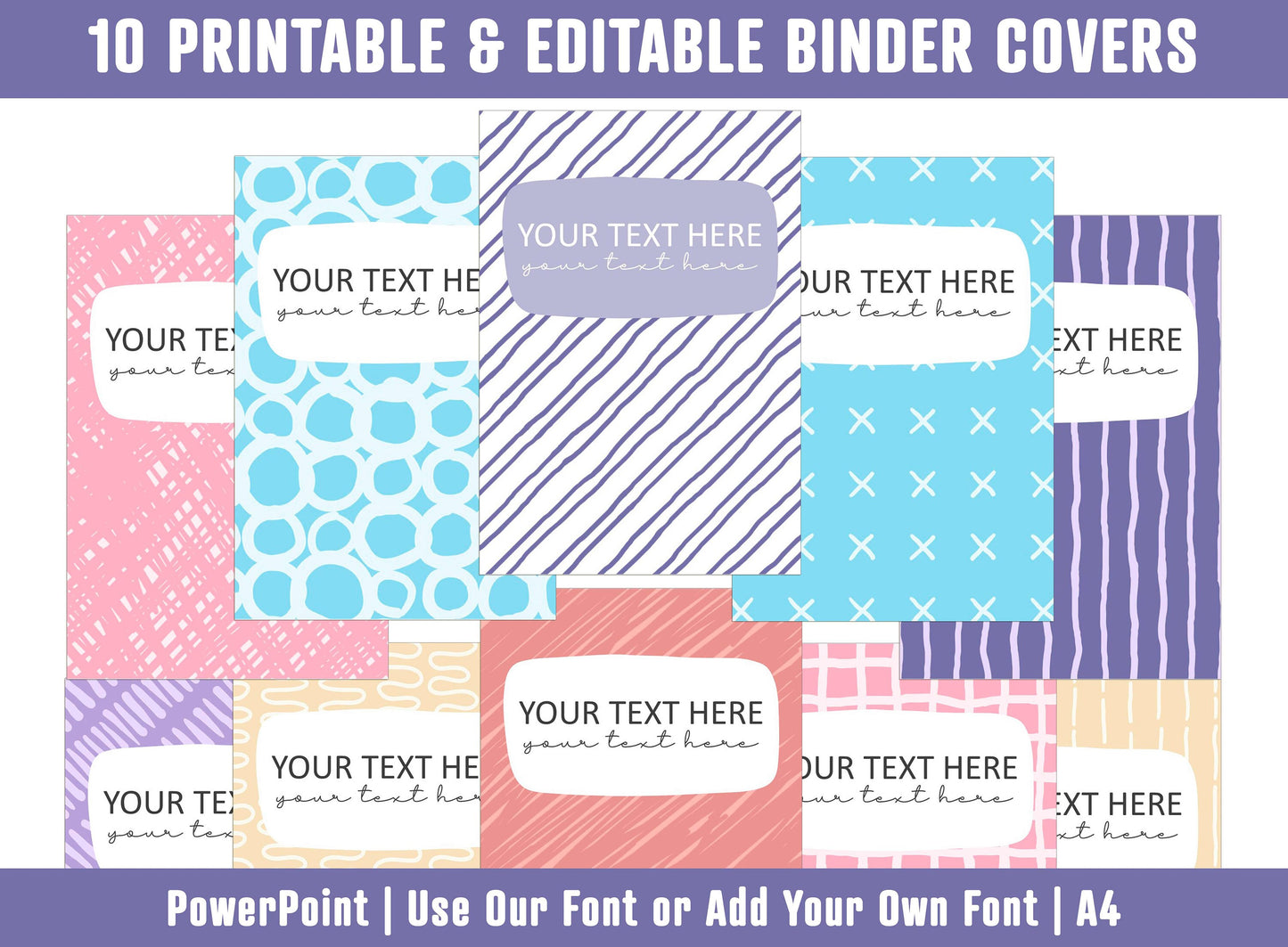 PowerPoint Binder Covers, 10 Printable/Editable Abstract Doodle Covers+Spines, Binder/Planner Inserts for Teacher, Student, Home School