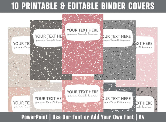 PowerPoint Binder Covers, 10 Printable/Editable Terrazzo Marble Covers+Spines, Binder/Planner Inserts for Teacher, Student, Home School