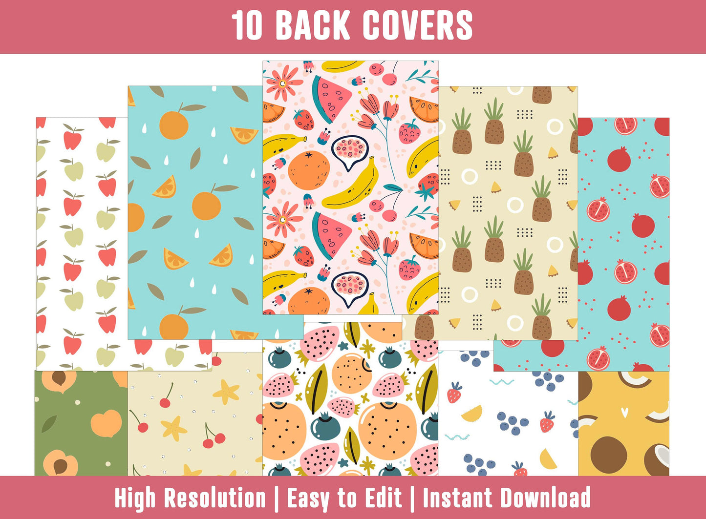 PowerPoint Binder Covers, 10 Printable/Editable Fruit Binder Covers+Spines, Binder/Planner Inserts for Teacher, Student, Home School