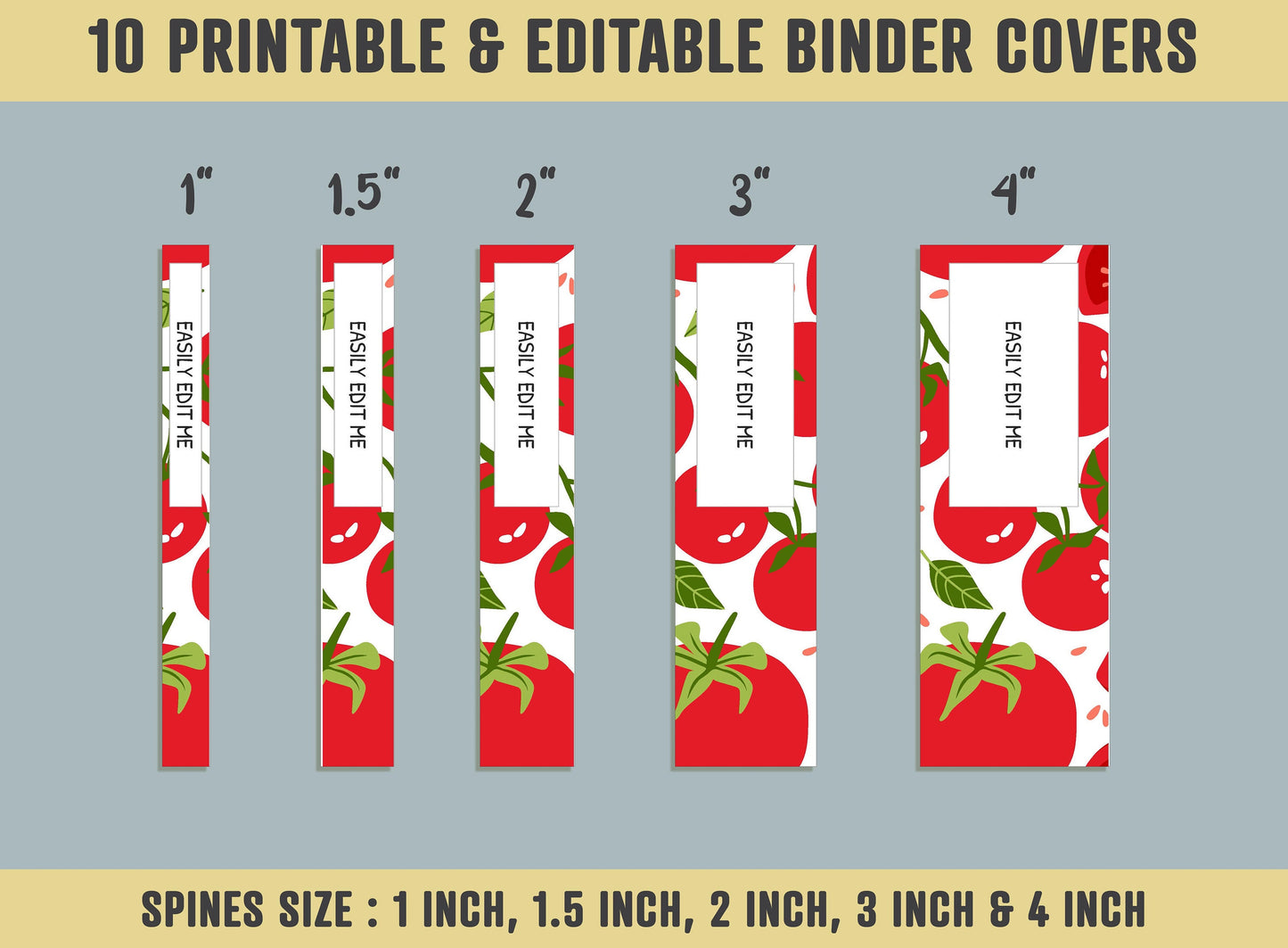 Tomato Binder Covers, 10 Printable & Editable Binder Covers+Spines, Binder Inserts, Planner Covers, Teacher, Student and Home School Binder