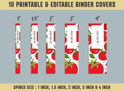 Tomato Binder Covers, 10 Printable & Editable Binder Covers+Spines, Binder Inserts, Planner Covers, Teacher, Student and Home School Binder