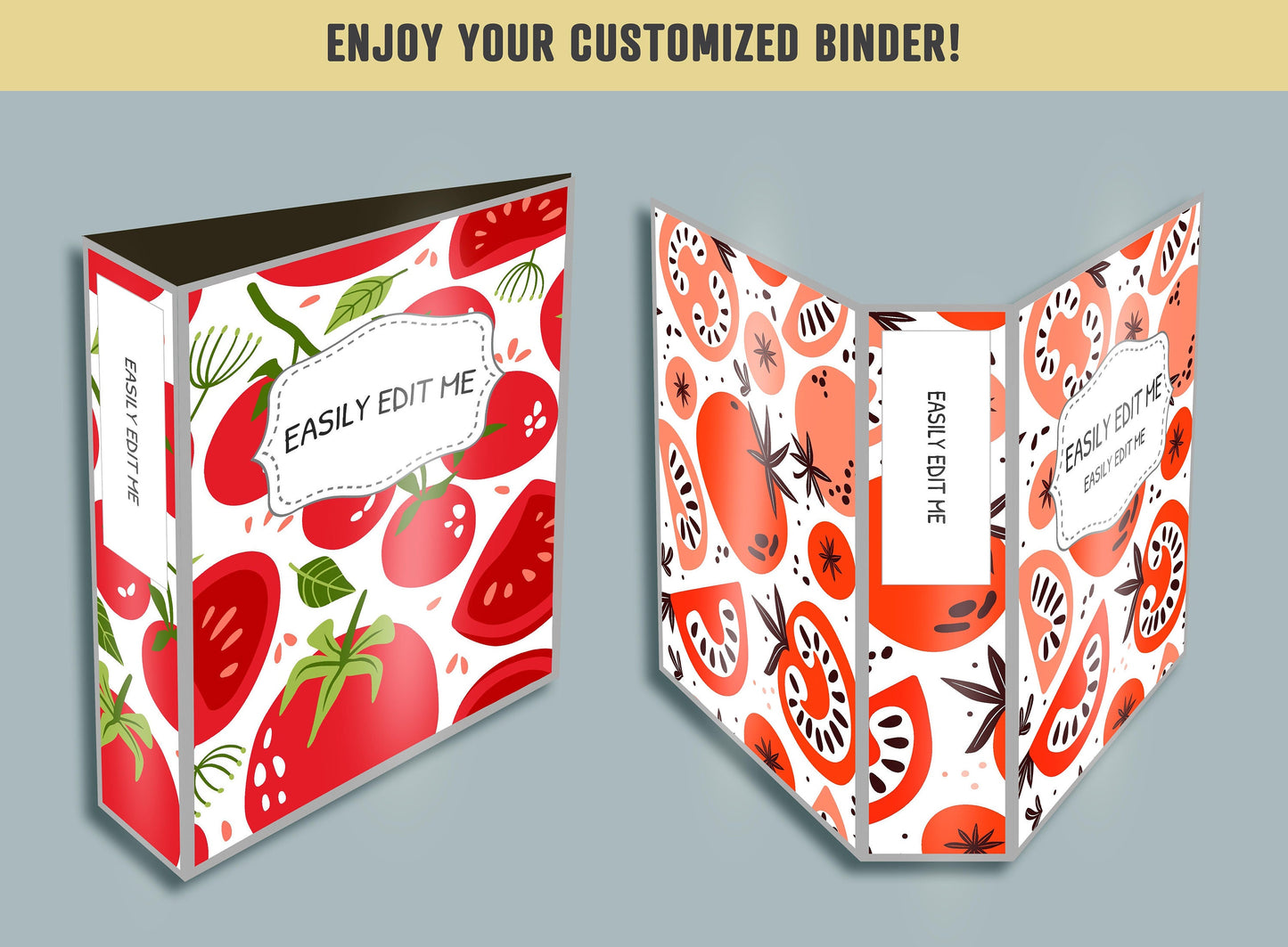 Tomato Binder Covers, 10 Printable & Editable Binder Covers+Spines, Binder Inserts, Planner Covers, Teacher, Student and Home School Binder
