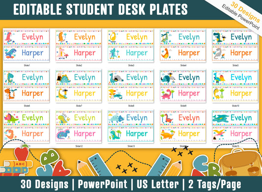 Student Desk Name Plates, 30 Printable/Editable Dinosaur Classroom Name Tags & Name Plates for Student, a Helpful Addition to Your Classroom