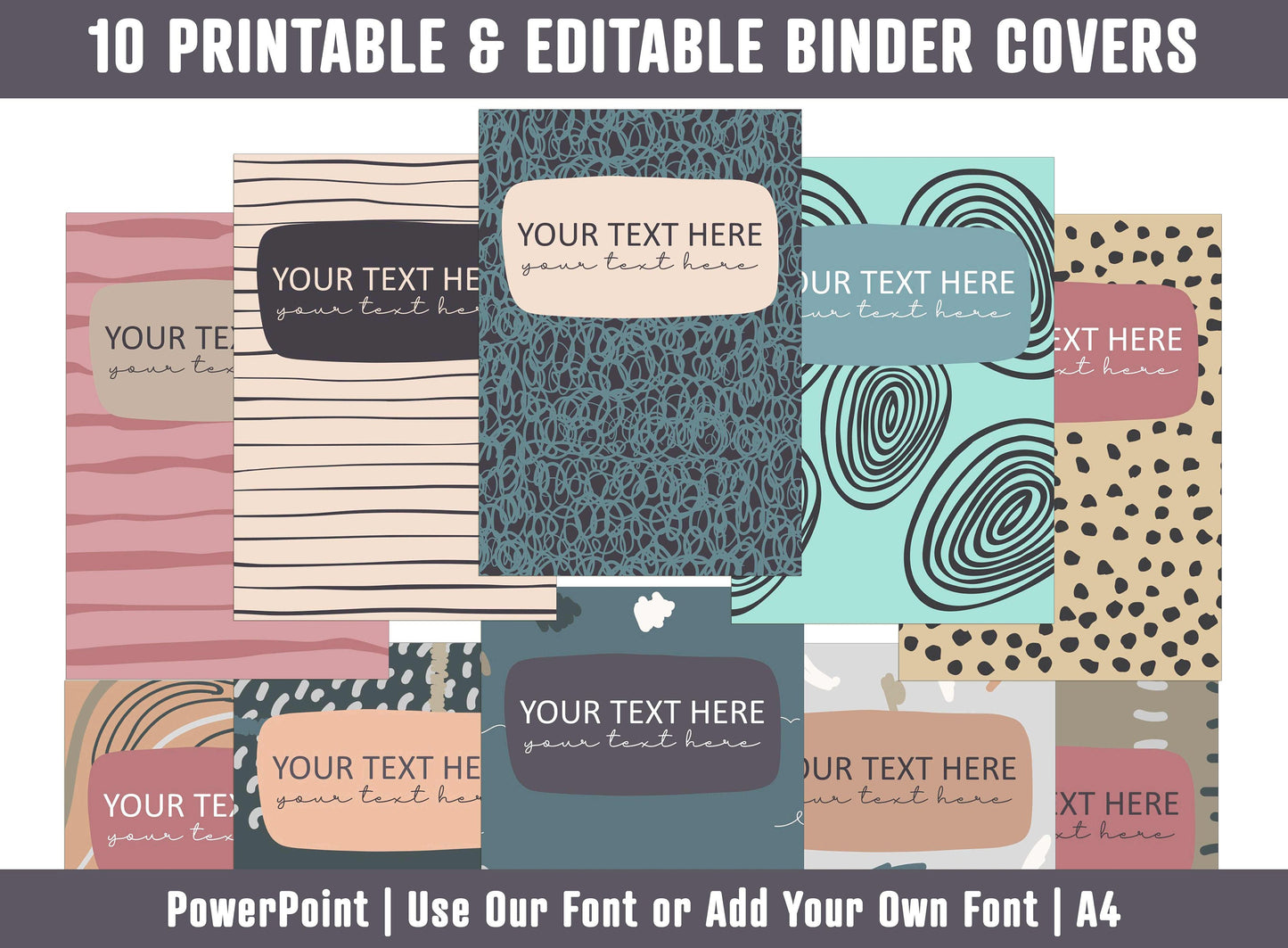 PowerPoint Binder Covers, 10 Printable/Editable Abstract Binder Covers and Spines, Binder/Planner Inserts for Teacher, Student, Home School