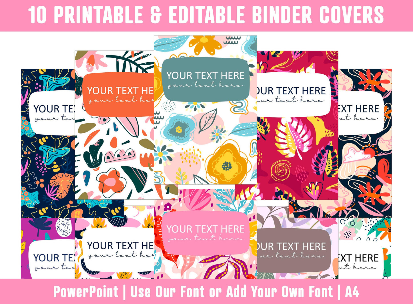 PowerPoint Binder Covers, 10 Printable/Editable Abstract Floral Covers & Spines, Binder/Planner Inserts for Teacher, Student, Home School