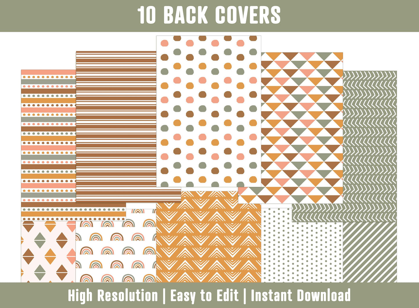 PowerPoint Binder Covers, 10 Printable/Editable Brown and Green Covers & Spines, Binder/Planner Inserts for Teacher, Student, Home School