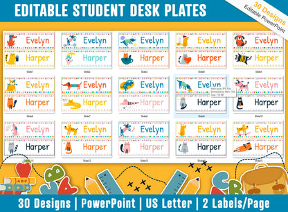Student Desk Plates, 30 Printable/Editable Dogs and Cats Classroom Name Tags/Name Plates for Student, a Helpful Addition to Your Classroom