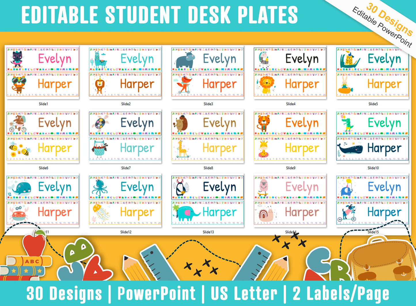 Student Desk Plates, 30 Printable/Editable Cute and Funny Animal Classroom Name Tags & Name Plates, a Helpful Addition to Your Classroom