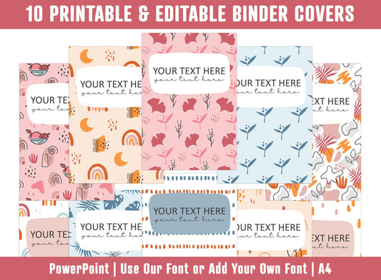 PowerPoint Binder Covers, 10 Printable/Editable Geometric and Floral Covers+Spines, Binder/Planner Inserts for Teacher, Student, Home School
