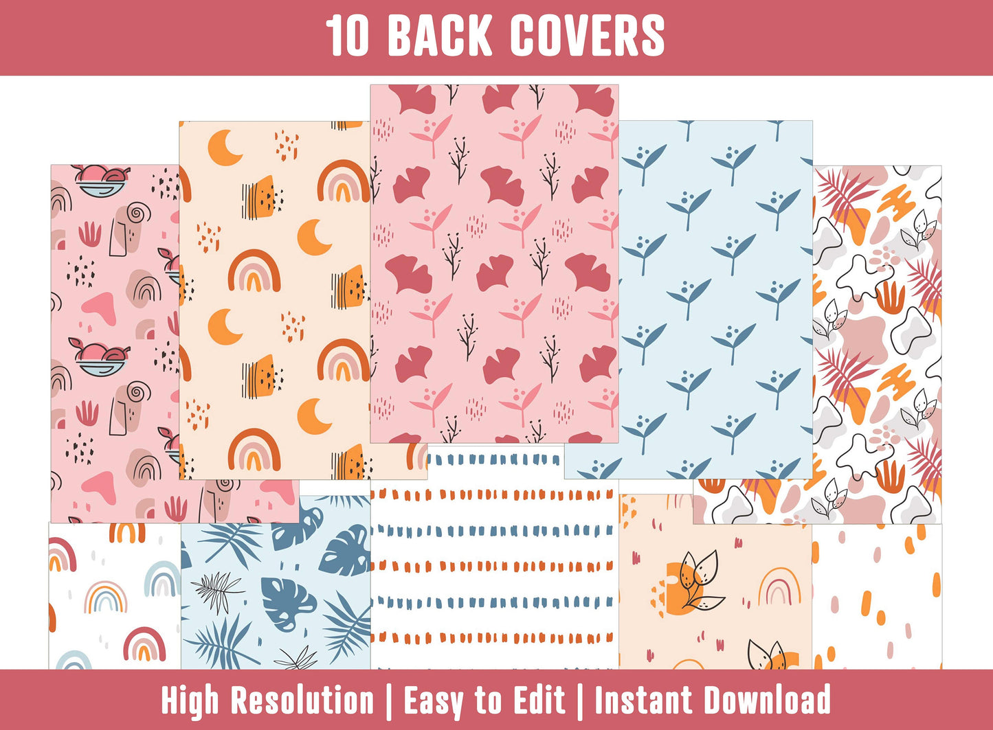 PowerPoint Binder Covers, 10 Printable/Editable Geometric and Floral Covers+Spines, Binder/Planner Inserts for Teacher, Student, Home School