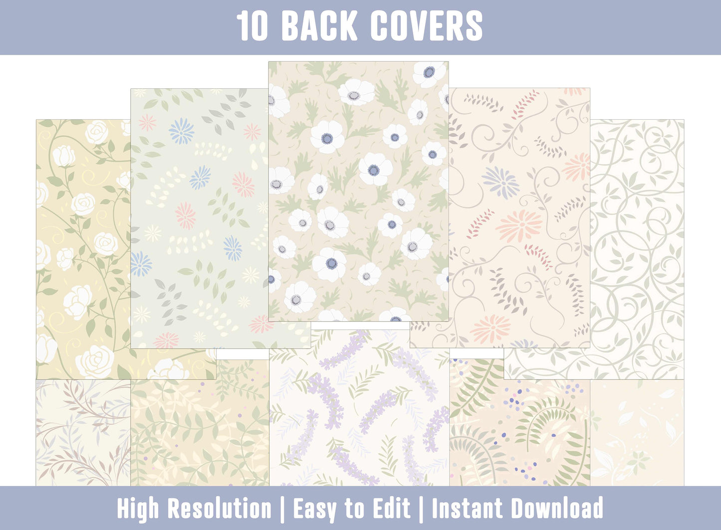 PowerPoint Binder Covers, 10 Printable/Editable Floral Pattern Covers+Spines, Binder/Planner Inserts for Teacher, Student, Home School