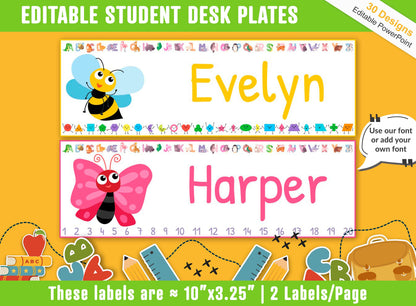 Student Desk Plates, 30 Printable/Editable Cute Insects Classroom Name Tags & Name Plates for Student; a Helpful Addition to Your Classroom