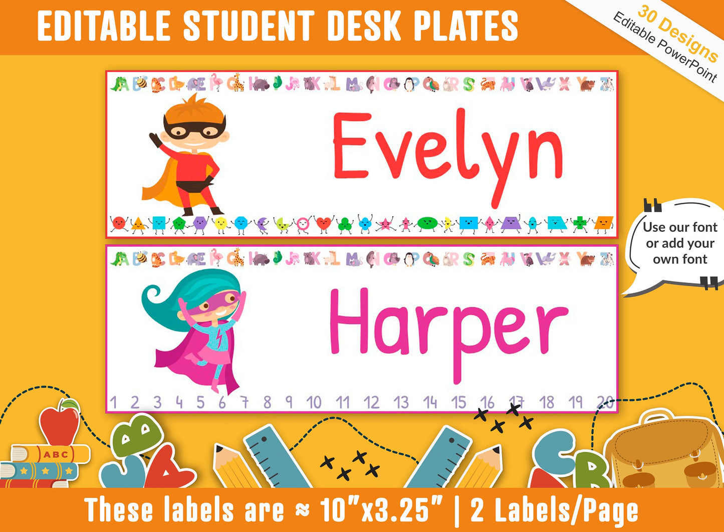 Student Desk Plates, 30 Printable/Editable Kids Superheroes Classroom Name Tags/Name Plates for Student a Helpful Addition to Your Classroom